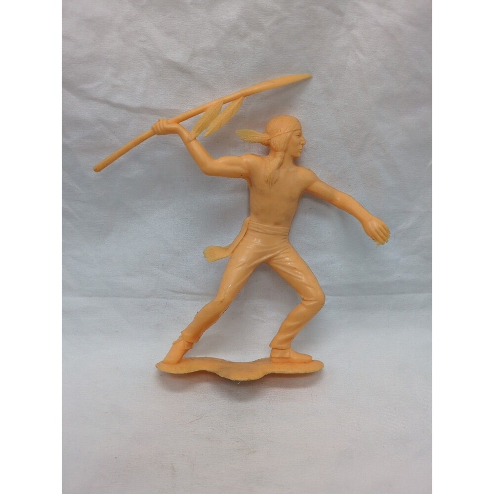 Vintage 1960s Louis Marx MCMLXIV Indian With A Spear Toy Soldier 6"